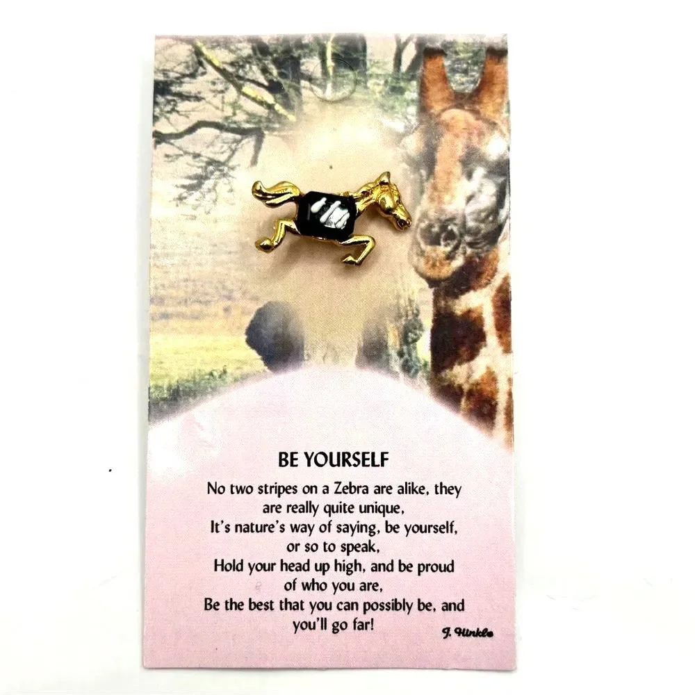 Gold Zebra Lapel Pin Black and White Striped Crystal Brooch